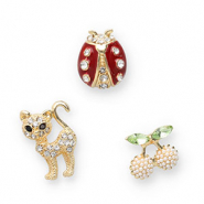 Pins cerises / chat / coccinelle Dor&eacute;-vert-rouge-noir