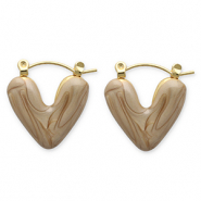 Boucles d'oreilles en acier Inox cr&eacute;oles c&oelig;ur Dor&eacute;-marron