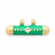 Message bead breloques en acier Inox Dor&eacute;-vert-transparent
