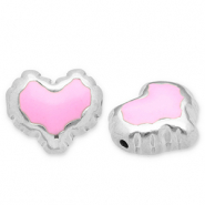 Perles en acier Inox c&oelig;ur Argent&eacute;-rose
