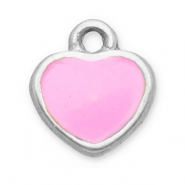 Breloques en acier Inox c&oelig;ur Argent&eacute;-rose