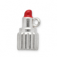 Breloques en acier Inox rouge &agrave; l&egrave;vres Argent&eacute;-rouge