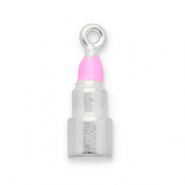 Breloques en acier Inox rouge &agrave; l&egrave;vres Argent&eacute;-rose