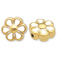 Perles en acier Inox fleur Dor&eacute;-blanc