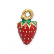 Breloques en acier Inox fraise Dor&eacute;-rouge-vert