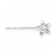 Accessoires pour cheveux epingle &agrave; cheveux fleur avec imitations perle Argent&eacute;-blanc