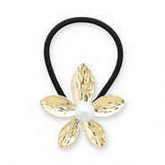 Accessoires pour cheveux &eacute;lastique &agrave; cheveux avec m&eacute;tal fleur avec imitations perle Dor&eacute;-noir-blanc