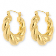 Boucles d'oreilles / cr&eacute;oles en acier Inox torsad&eacute; Dor&eacute;