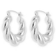 Boucles d'oreilles / cr&eacute;oles en acier Inox torsad&eacute; Argent&eacute;