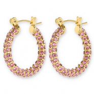 Boucles d'oreilles / cr&eacute;oles en acier Inox avec strass Dor&eacute;-rose