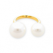 Bagues en acier Inox perles Dor&eacute;-blanc