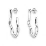 Boucles d'oreilles / puces en acier Inox irr&eacute;gulier Argent&eacute;