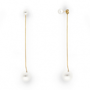 Boucles d'oreilles / puces en acier Inox avec imitations perles Dor&eacute;