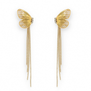 Boucles d'oreilles / puces en acier Inox papillon Dor&eacute;