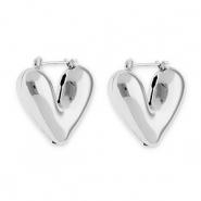 Boucles d'oreilles / cr&eacute;oles en acier Inox c&oelig;ur Argent&eacute;