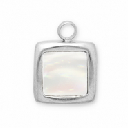 Breloques en acier Inox coquillage carr&eacute; Argent&eacute;-blanc