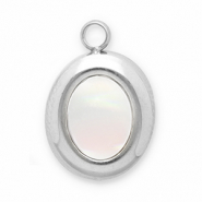 Breloques en acier Inox coquillage ovale Argent&eacute;-blanc