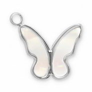 Breloques en acier Inox coquillage papillon Argent&eacute;-blanc