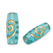 Perles acryliques tube Bleu sarcelle-dor&eacute;