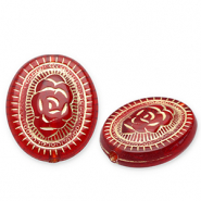 Perles acryliques ovale avec fleur Rouge-dor&eacute;