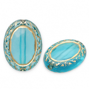 Perles acryliques ovale Bleu sarcelle-dor&eacute;