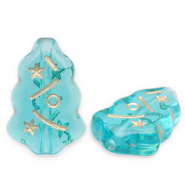 Perles acryliques sapin de No&euml;l Bleu sarcelle-dor&eacute;