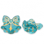 Perles acryliques n&oelig;ud avec cloches de No&euml;l Bleu sarcelle-dor&eacute;