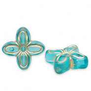 Perles acryliques fleur Bleu sarcelle-dor&eacute;