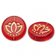 Perles acryliques disque avec lotus Rouge-dor&eacute;