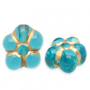 Perles acryliques fleur Bleu sarcelle-dor&eacute;