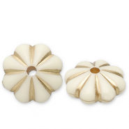 Perles acryliques spacer anneau fleur Blanc cass&eacute;-dor&eacute;