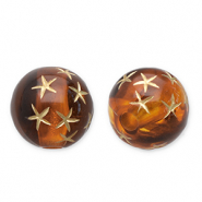 Perles acryliques 10 mm rond avec &eacute;toiles Marron cognac-dor&eacute;