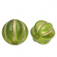 Perles acryliques 8 mm rond avec lignes Vert olive-dor&eacute;