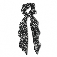 Elastique pour cheveux chouchou avec ruban Noir-blanc