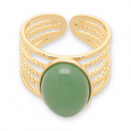 Bagues en acier Inox avec pierre naturelle Dor&eacute;-vert jade