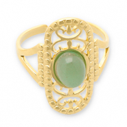 Bagues en acier Inox avec pierre naturelle Dor&eacute;-vert jade