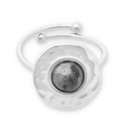 Bagues en acier Inox avec pierre naturelle Argent&eacute;-gris fonc&eacute;