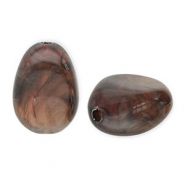 Perles acryliques en forme d'&oelig;uf Marron fonc&eacute;-blanc