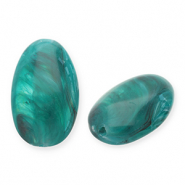Perles acryliques oblong ovale Vert sarcelle-blanc