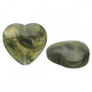 Perles acryliques c&oelig;ur Vert olive
