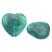 Perles acryliques c&oelig;ur Vert sarcelle-blanc