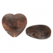 Perles acryliques c&oelig;ur Marron-blanc