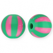 Perles acryliques 12 mm avec ray&eacute;es Vert-rose