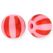 Perles acryliques 12 mm avec ray&eacute;es Rose-rouge
