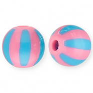 Perles acryliques 12 mm avec ray&eacute;es Rose-bleu clair