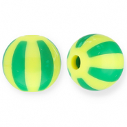 Perles acryliques 12 mm avec ray&eacute;es Jaune-vert