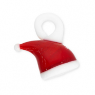 Breloques en verre bonnet de no&euml;l Rouge-blanc