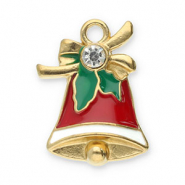 Breloques en acier Inox cloche de No&euml;l Dor&eacute;-rouge-vert-blanc