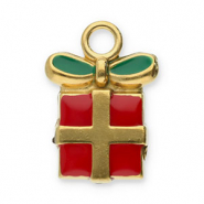 Breloques en acier Inox cadeau de No&euml;l Dor&eacute;-rouge-vert