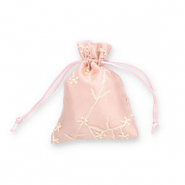 Sachet &agrave; bijoux en organza fleur Rose vintage-blanc cass&eacute;